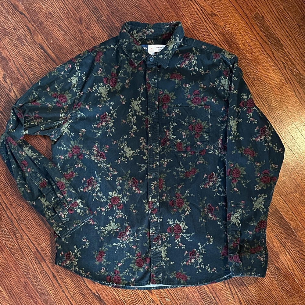 Floral Pattern Men's Corduroy Button Down